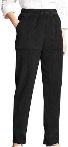 Womens Corduroy Pants Vintage Elastic High Waist Straight Leg Slacks Comfy Casual Trousers with Pocket in Saudi Arabia