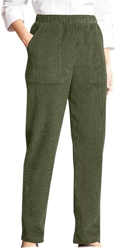 Womens Corduroy Pants Vintage Elastic High Waist Straight Leg Slacks Comfy Casual Trousers with Pocket in Saudi Arabia