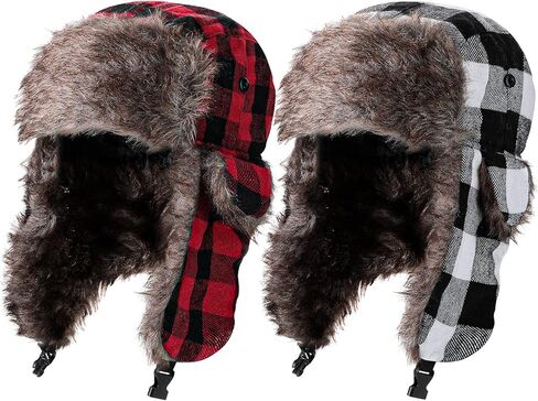 قطعتان من قبعات الصياد المنقوشة من بافلو للرجال قبعة الحطاب وغطاء الأذن، قبعة Ushanka الدافئة لعيد الميلاد الشتوي للجنسين (لون تقليدي) in Saudi Arabia