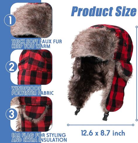 قطعتان من قبعات الصياد المنقوشة من بافلو للرجال قبعة الحطاب وغطاء الأذن، قبعة Ushanka الدافئة لعيد الميلاد الشتوي للجنسين (لون تقليدي) in Saudi Arabia