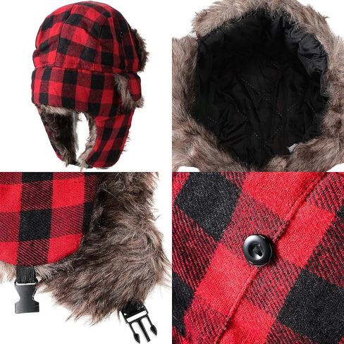 قطعتان من قبعات الصياد المنقوشة من بافلو للرجال قبعة الحطاب وغطاء الأذن، قبعة Ushanka الدافئة لعيد الميلاد الشتوي للجنسين (لون تقليدي) in Saudi Arabia
