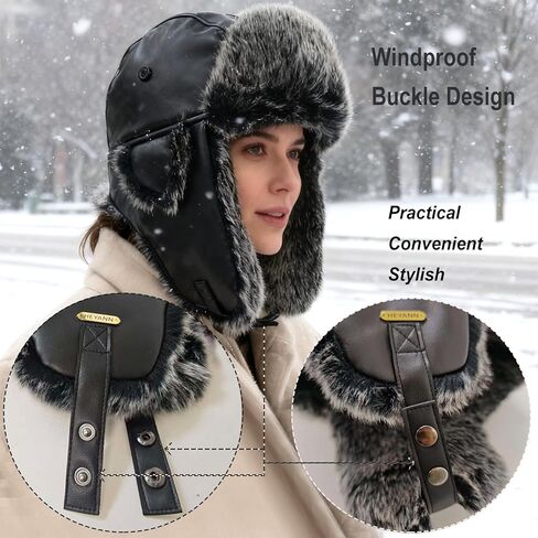 قبعة الصياد الجلدية الشتوية مع اللوحات الأذن فو الفراء الروسية Ushanka الطيار قبعة دافئة الصيد قبعات التزلج للرجال والنساء in Kuwait