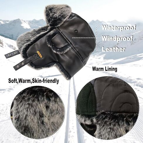 قبعة الصياد الجلدية الشتوية مع اللوحات الأذن فو الفراء الروسية Ushanka الطيار قبعة دافئة الصيد قبعات التزلج للرجال والنساء in Kuwait