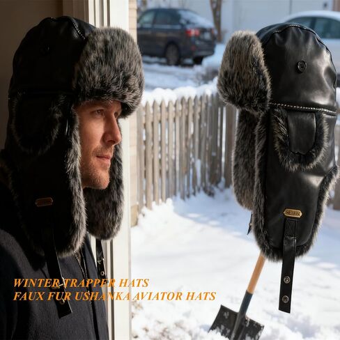 قبعة الصياد الجلدية الشتوية مع اللوحات الأذن فو الفراء الروسية Ushanka الطيار قبعة دافئة الصيد قبعات التزلج للرجال والنساء in Kuwait