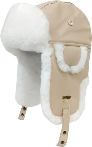 قبعة الصياد الجلدية الشتوية مع اللوحات الأذن فو الفراء الروسية Ushanka الطيار قبعة دافئة الصيد قبعات التزلج للرجال والنساء in Kuwait