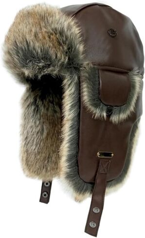 قبعة الصياد الجلدية الشتوية مع اللوحات الأذن فو الفراء الروسية Ushanka الطيار قبعة دافئة الصيد قبعات التزلج للرجال والنساء in Kuwait
