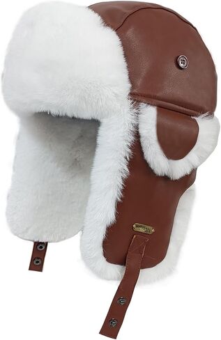 قبعة الصياد الجلدية الشتوية مع اللوحات الأذن فو الفراء الروسية Ushanka الطيار قبعة دافئة الصيد قبعات التزلج للرجال والنساء in Kuwait