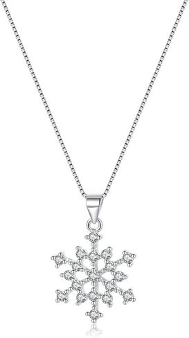 Reffeer Solid 925 Sterling Silver Snowflake Necklace Chain for Women Girls CZ Snowflake Pendant Necklace Choker in Saudi Arabia