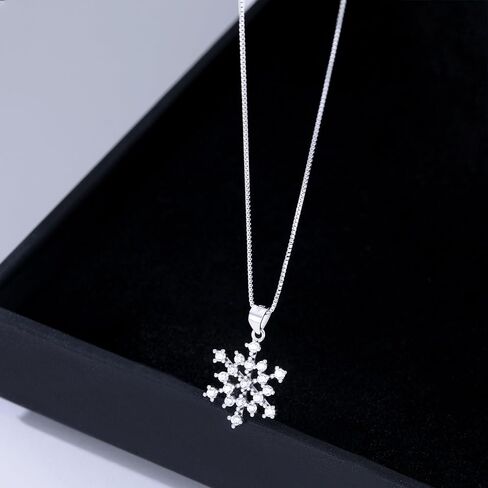 Reffeer Solid 925 Sterling Silver Snowflake Necklace Chain for Women Girls CZ Snowflake Pendant Necklace Choker in Saudi Arabia