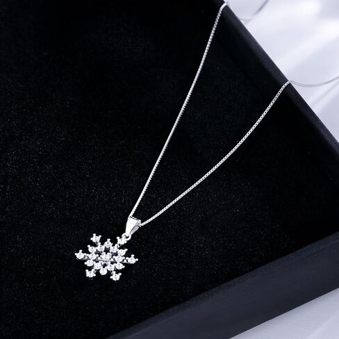 Reffeer Solid 925 Sterling Silver Snowflake Necklace Chain for Women Girls CZ Snowflake Pendant Necklace Choker in Saudi Arabia