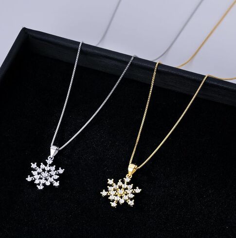 Reffeer Solid 925 Sterling Silver Snowflake Necklace Chain for Women Girls CZ Snowflake Pendant Necklace Choker in Saudi Arabia