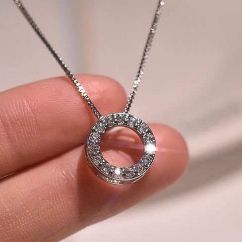 Trendy Circle Necklace with Shiny CZ Simple Stylish Wedding Party Jewelry in Saudi Arabia
