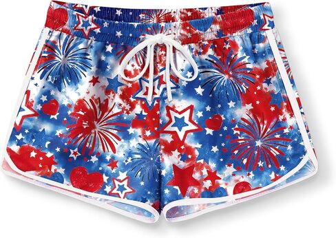 BesserBay Memorial Day Kid Girl Boardshorts American US Flag Red and Blue Tie Dye American Spirit Beach Shorts 11-12 Years in Saudi Arabia
