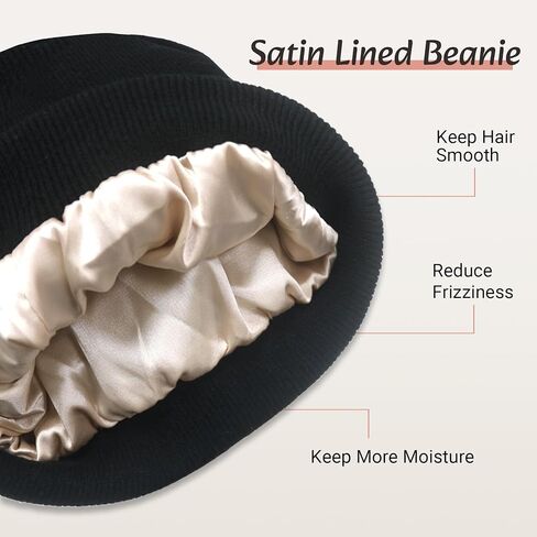 PFFY Satin Lined Beanie for Women Silk Lining Soft Winter Hats Reduce Frizz Knit Beanies Warm Skull Cap in Saudi Arabia