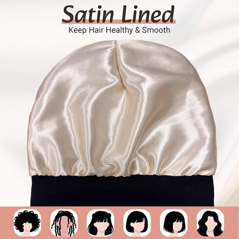 PFFY Satin Lined Beanie for Women Silk Lining Soft Winter Hats Reduce Frizz Knit Beanies Warm Skull Cap in Saudi Arabia