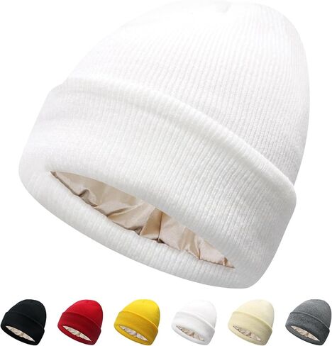 PFFY Satin Lined Beanie for Women Silk Lining Soft Winter Hats Reduce Frizz Knit Beanies Warm Skull Cap in Saudi Arabia
