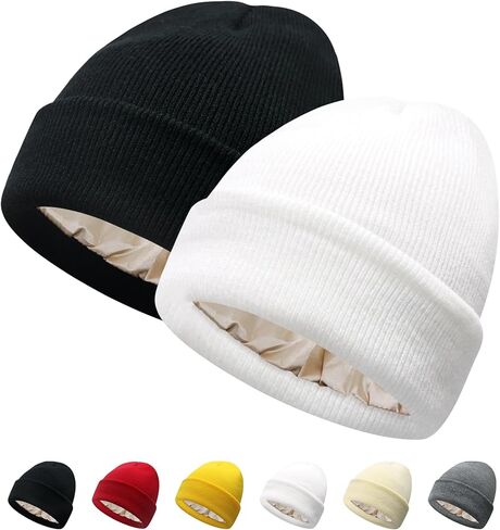 PFFY Satin Lined Beanie for Women Silk Lining Soft Winter Hats Reduce Frizz Knit Beanies Warm Skull Cap in Saudi Arabia
