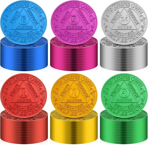 36 Pcs Recovery AA Chips and Medallions Bulk Sobriety Chips AA Tokens Aluminum Sobriety Coin Bronze Finish Alcoholics Anonymous Gifts Include 1 2 3 6 9 Month and 24 Hour Commemorative in Kuwait