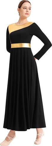 Women Praise Dance Dress Liturgical Metallic Worship Dress Long Sleeve Fit Full Length Dancewear in Saudi Arabia