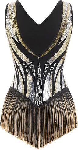 IBAKOM Women Sexy Fringe Bodysuit Open Back Sparkly Sequins Tassel Latin Jazz Dance Outfits Trapeze Acrobat Circus Costume in Saudi Arabia