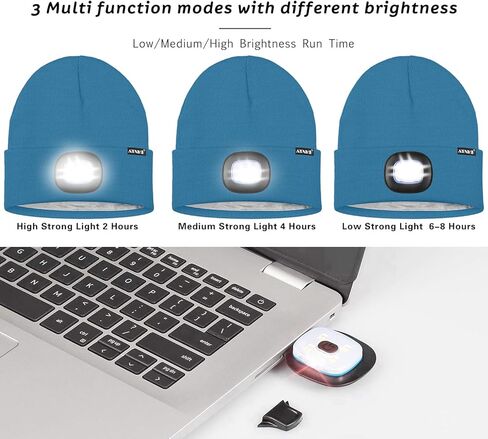 قبعة صغيرة بإضاءة LED للأطفال من ATNKE، قابلة لإعادة الشحن عبر USB 4 مصابيح LED للجري مبطنة بغطاء من الصوف هدايا للأولاد والبنات in Kuwait