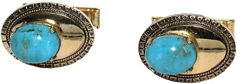 Vintage Baby Blue Turquoise Cabochon Gold Color Cufflinks EBS7579/91925 in Saudi Arabia