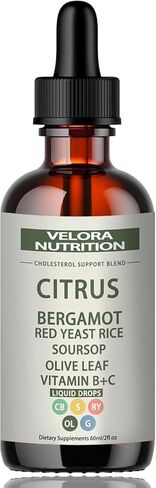 velora Red Yeast Rice Cholesterol Cleans Drops with Citrus, Bergamot, Red Yeast Rice, Soursop, Olive Leaf, Vitamin B+C, Natural, Non-GMO, Vegan 2 fl oz (1pc) in Saudi Arabia