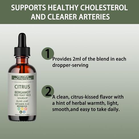velora Red Yeast Rice Cholesterol Cleans Drops with Citrus, Bergamot, Red Yeast Rice, Soursop, Olive Leaf, Vitamin B+C, Natural, Non-GMO, Vegan 2 fl oz (1pc) in Saudi Arabia