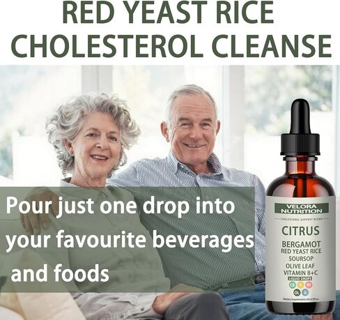 velora Red Yeast Rice Cholesterol Cleans Drops with Citrus, Bergamot, Red Yeast Rice, Soursop, Olive Leaf, Vitamin B+C, Natural, Non-GMO, Vegan 2 fl oz (1pc) in Saudi Arabia