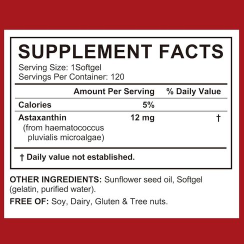 Astaxanthin Supplements 12mg, Premium Astaxanthin Antioxidant Supplements, Support Eye, Brain, Joint, Skin Health, 4 Month Supply, 120 Softgels, Easy to Swallow, Non-GMO in Saudi Arabia