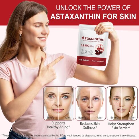 Astaxanthin 12mg,Premium Astaxanthin Antioxidant Supplements,Fresh Microalgae Source,Antioxidant Supplements for Skin, Eyes,Immune Support,Non-GMO Verified & Gluten Free - 120 Softgels in Saudi Arabia