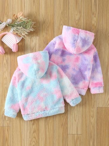 Girls Fleece Jacket 2 Pack Sherpa Pullover Hoodie Little Kids Tie-dyed Sweashirt Cozy Warm Winter Clothes Size 3-12Y in Saudi Arabia