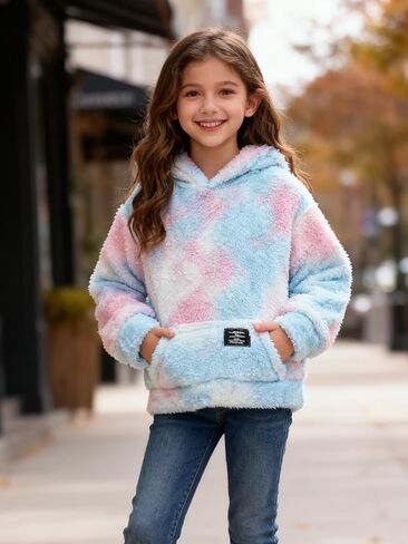 Girls Fleece Jacket 2 Pack Sherpa Pullover Hoodie Little Kids Tie-dyed Sweashirt Cozy Warm Winter Clothes Size 3-12Y in Saudi Arabia