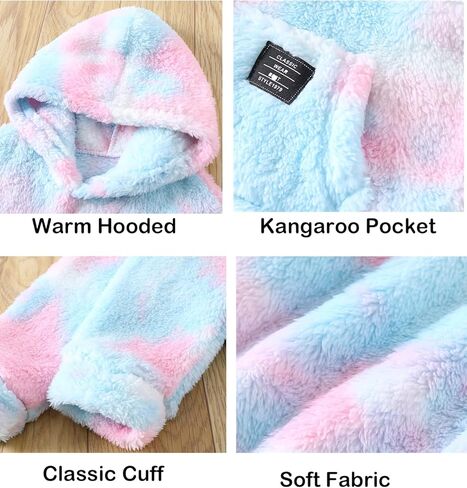 Girls Fleece Jacket 2 Pack Sherpa Pullover Hoodie Little Kids Tie-dyed Sweashirt Cozy Warm Winter Clothes Size 3-12Y in Saudi Arabia