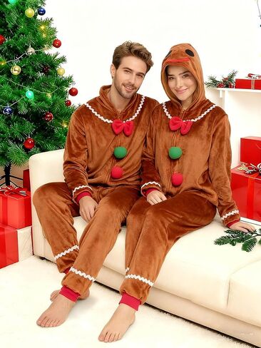 Laahoem Christmas Pajamas Unisex Adult Cookie Man Hooded Jumpsuit Men Women Halloween Costume Cosplay Sleepwear in Saudi Arabia