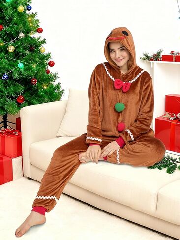 Laahoem Christmas Pajamas Unisex Adult Cookie Man Hooded Jumpsuit Men Women Halloween Costume Cosplay Sleepwear in Saudi Arabia