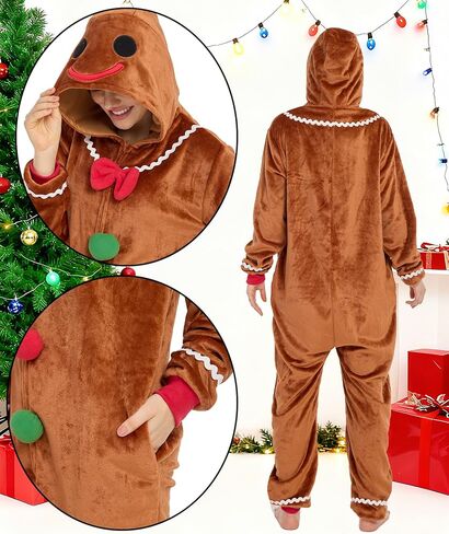 Laahoem Christmas Pajamas Unisex Adult Cookie Man Hooded Jumpsuit Men Women Halloween Costume Cosplay Sleepwear in Saudi Arabia