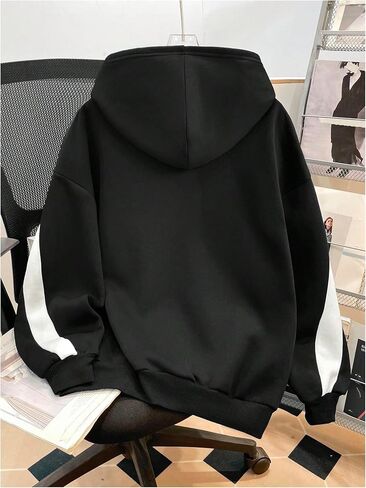 بلوفر SHENHE ذو قلنسوة برسومات كبيرة الحجم للفتيات بأكمام طويلة Y2k وكتلة ملونة من Preppy in Kuwait