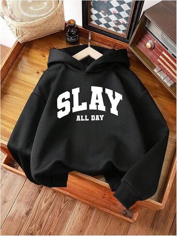 Girl's Letter Graphic Hoodies Long Sleeve Pullover Sweatshirts Streetwear in Saudi Arabia
