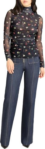Cinq à Sept Womens Tumbling Carnations Shirred Mesh Turtleneck in Saudi Arabia