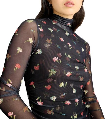 Cinq à Sept Womens Tumbling Carnations Shirred Mesh Turtleneck in Saudi Arabia