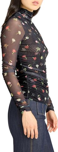 Cinq à Sept Womens Tumbling Carnations Shirred Mesh Turtleneck in Saudi Arabia