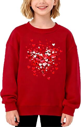 الفتيات عيد الحب بلوزات في سن المراهقة الأولاد عيد الحب الزي لطيف القلب البلوز قمم طويلة الأكمام Crewneck سترة in Kuwait