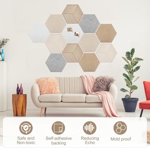 Hexagon Cork Board 12pcs with 110 Push Pins,Bulletin Board Decorative for Tiles Walls Office Room Decor Felt Vision CorkBoards for Home Pictures Photos Notes 12'' Hex in Saudi Arabia