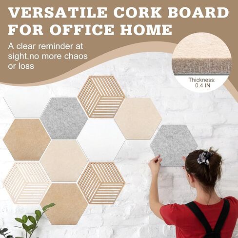 Hexagon Cork Board 12pcs with 110 Push Pins,Bulletin Board Decorative for Tiles Walls Office Room Decor Felt Vision CorkBoards for Home Pictures Photos Notes 12'' Hex in Saudi Arabia