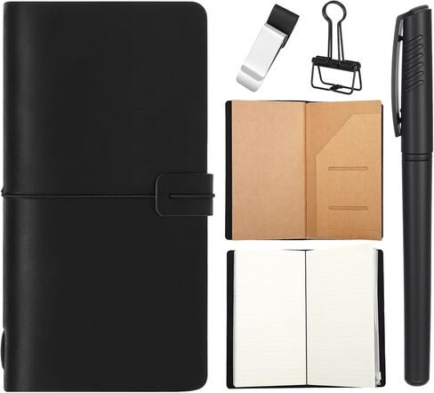 Thenshop Travelers Refillable Leather Journal Notebook 5.3 x 4.1 Inch Brown Travel Diary Handmade Passport Travelers Journal for Men and Women with 3 Notebook Inserts, Pen Holder, Binder Clip in Saudi Arabia