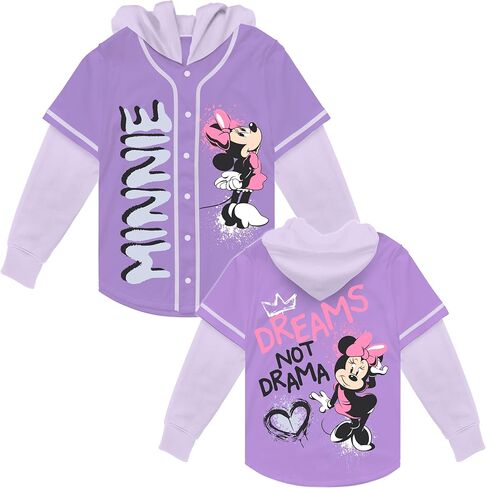 Disney Girls Disney Minnie Mouse Girls 4-16 قميص بيسبول بغطاء للرأس مع أكمام طويلة in Saudi Arabia