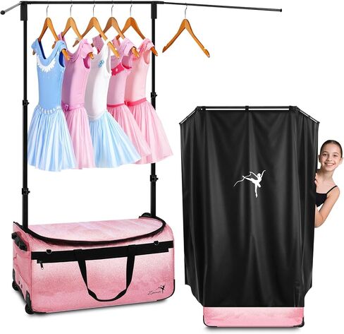 Dance Bag with Garment Rack and Curtain - 28" Glitter Dance Competition Travel Duffle Bag - Quick Privacy Changing Station, Easy Assembly, Ideal for Dance Competition, Backstage, Recital, Travel in Saudi Arabia
