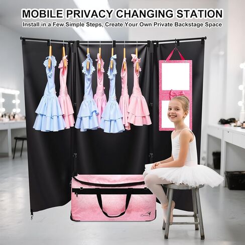 Dance Bag with Garment Rack and Curtain - 28" Glitter Dance Competition Travel Duffle Bag - Quick Privacy Changing Station, Easy Assembly, Ideal for Dance Competition, Backstage, Recital, Travel in Saudi Arabia