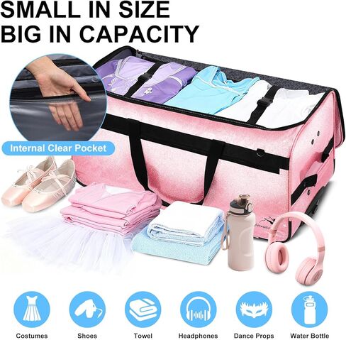 Dance Bag with Garment Rack and Curtain - 28" Glitter Dance Competition Travel Duffle Bag - Quick Privacy Changing Station, Easy Assembly, Ideal for Dance Competition, Backstage, Recital, Travel in Saudi Arabia
